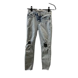 Old Navy High Rise OG Straight Light Acid Wash Destroyed Distressed Jeans Size 0